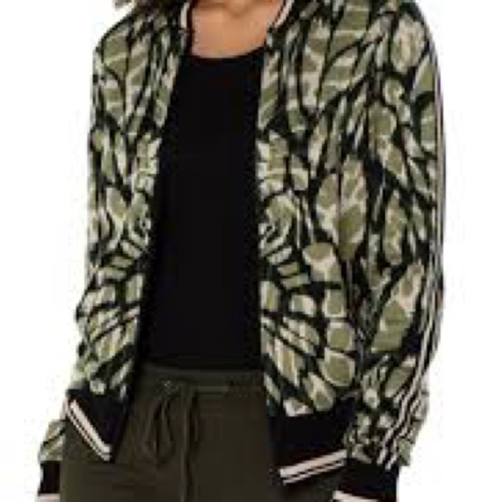 Liverpool Green and Black Patterned zippered sweater Jacket